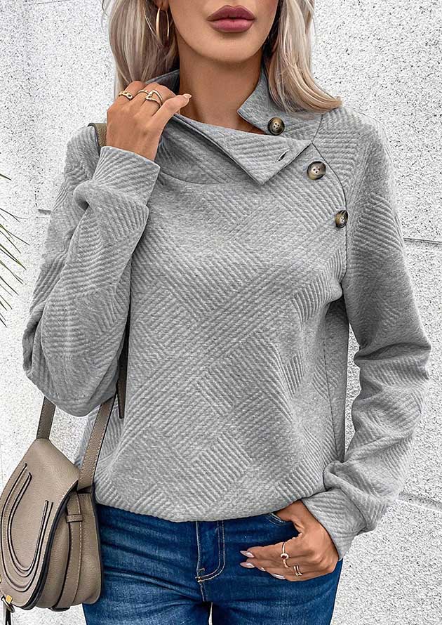 Button Grace Textured Gray Sweatshirt