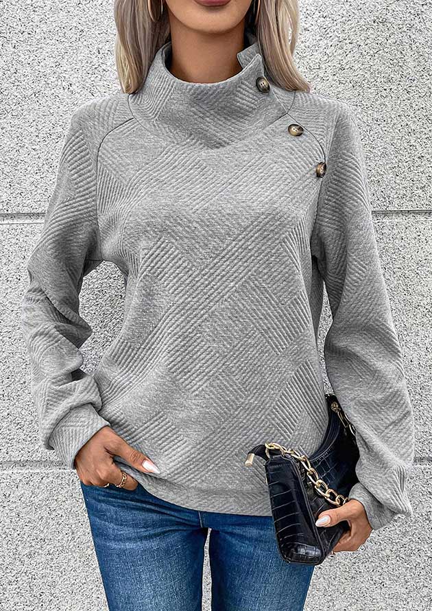 Button Grace Textured Gray Sweatshirt